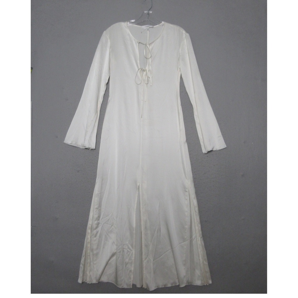 FRAME Dress Silk Pleated Maxi Bell Sleeve Bow Minimalist Bridal Luxury‎ Elegant